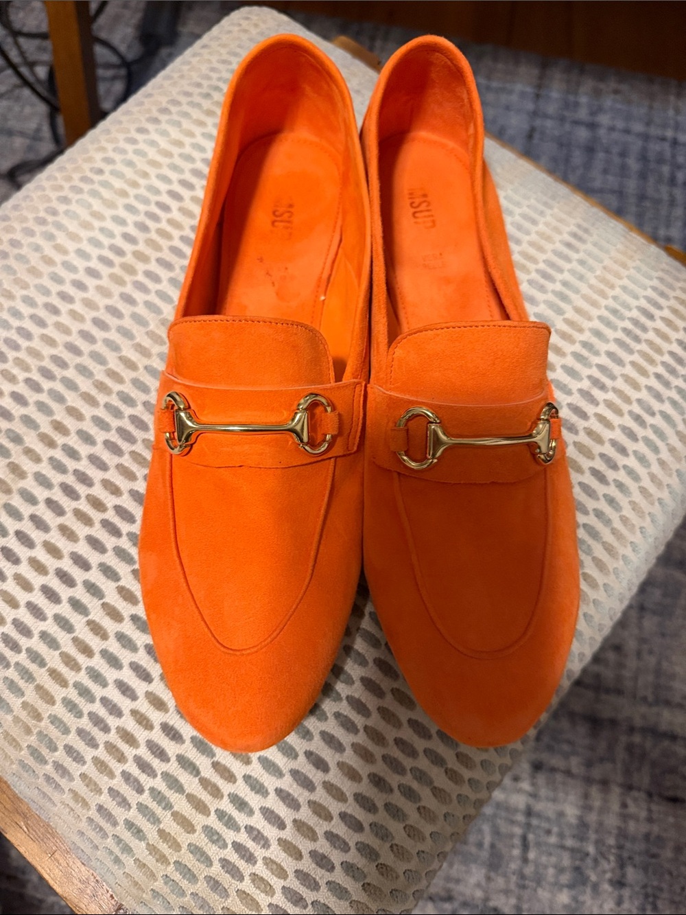 Vero Cuoio Orange Suede Loafers with Gold Bit